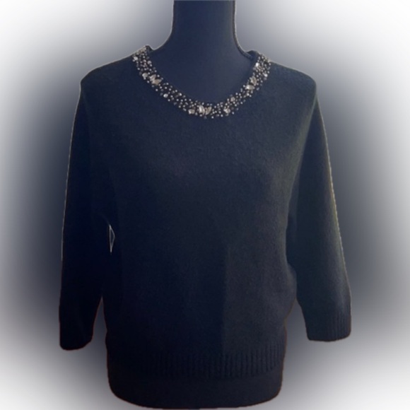 Bebe | Black Sweater with Embellished Jeweled Beaded Collar Neckline Size Medium - Picture 16 of 16